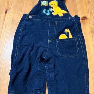 Vintage 2/6 $Navy Blue Kids Overalls with Dinosaur Embroidery